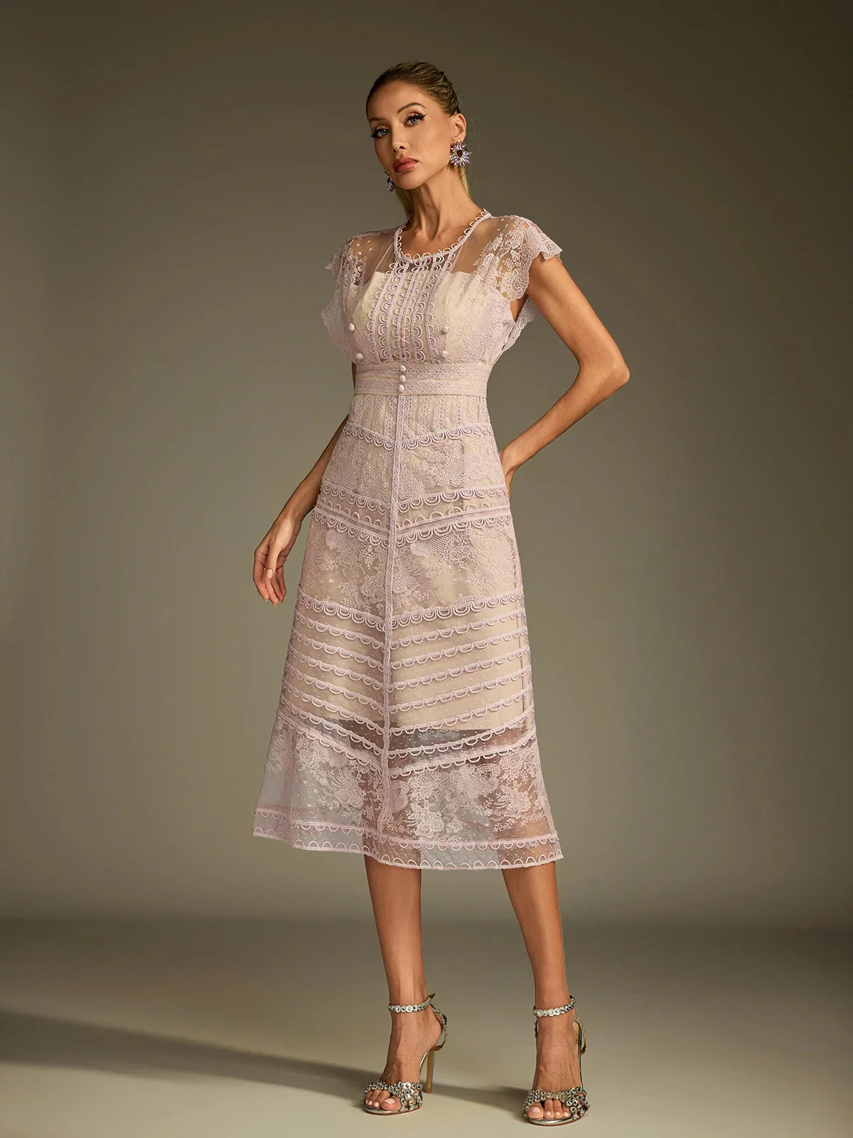 Sukienka midi z koronką i przezroczystością Eclat 