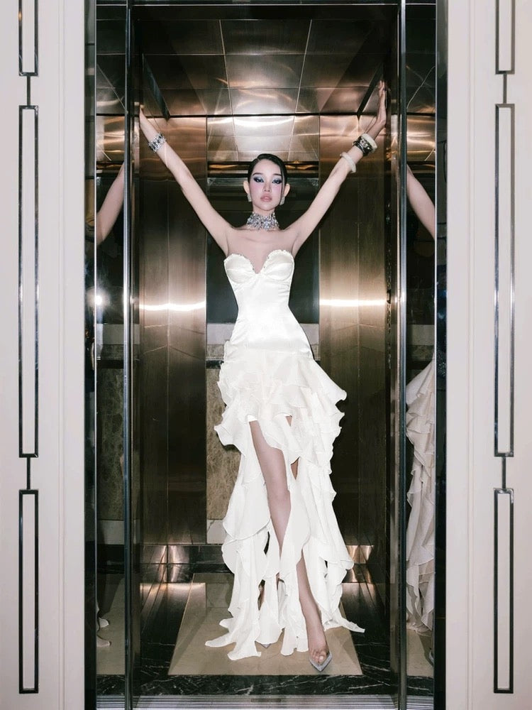 Belle Fırfırlı Kristal Maxi Elbise