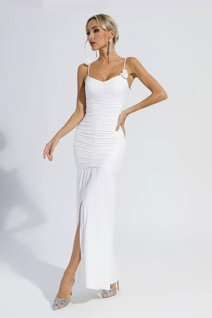 Isla Çiçek Yapraklı Askılı Maxi Elbise