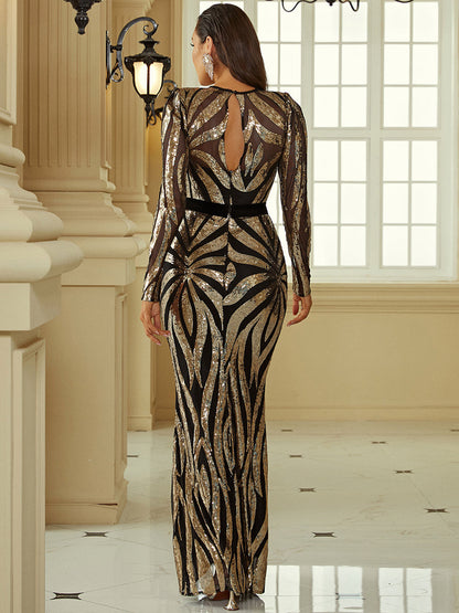 Aeliana Geometrik Payetli Maxi Elbise