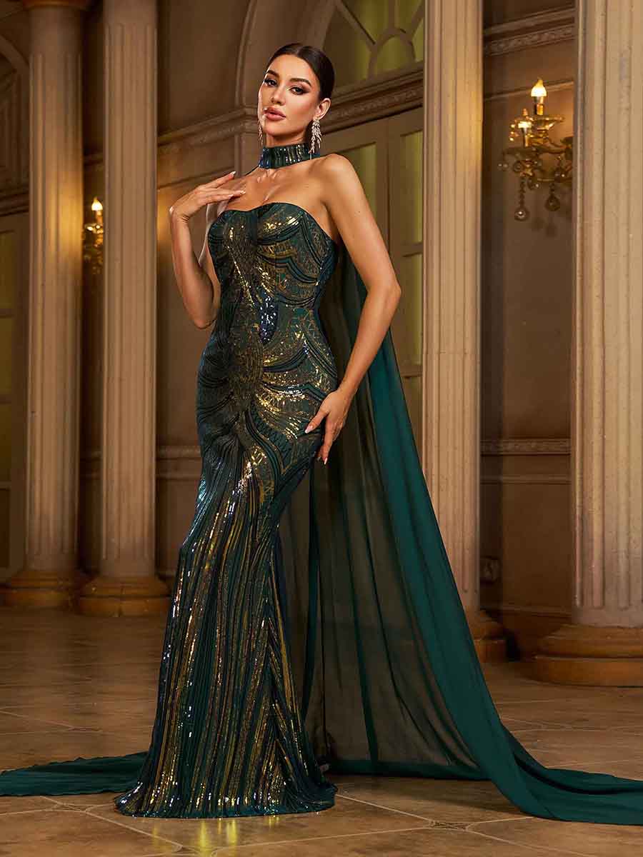 Winifred Cape Tube Top Maxi Elbise