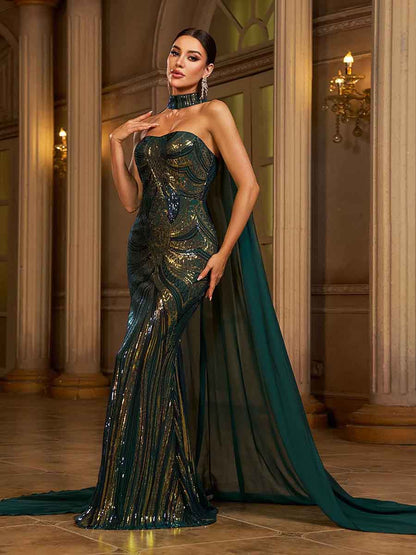 Winifred Cape Tube Top Maxi Elbise