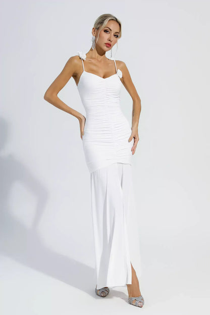 Isla Çiçek Yapraklı Askılı Maxi Elbise