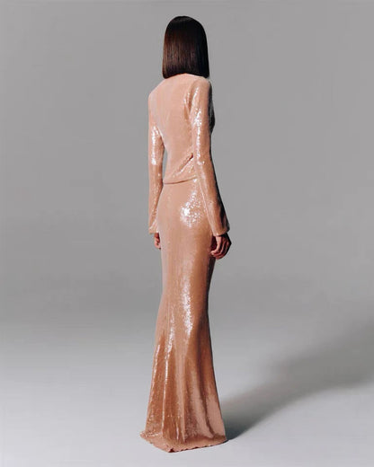 Sierra Rose Altın Pullu Set Maxi Elbise