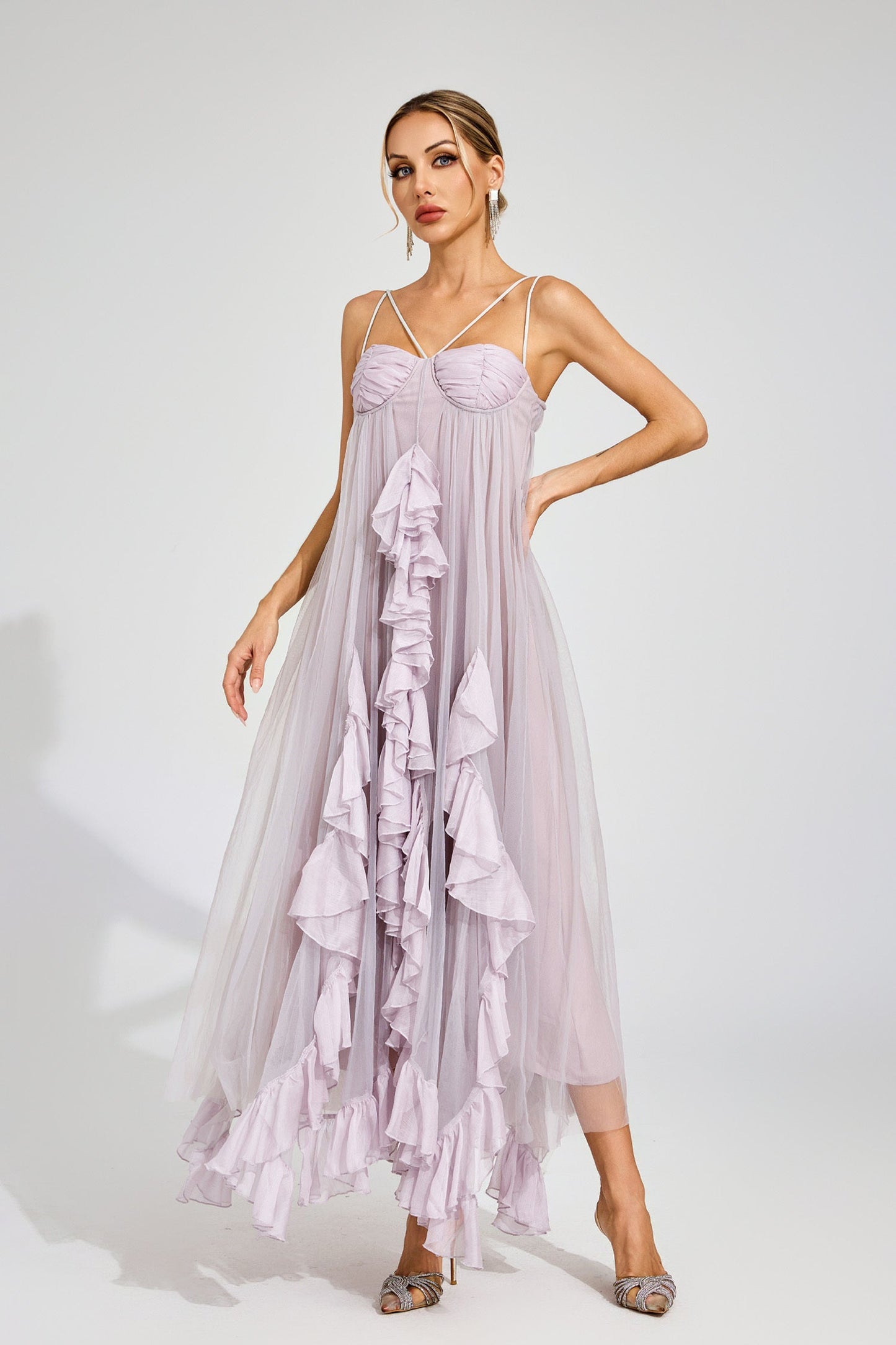 Rüya Ruffle Tül Maxi Elbise