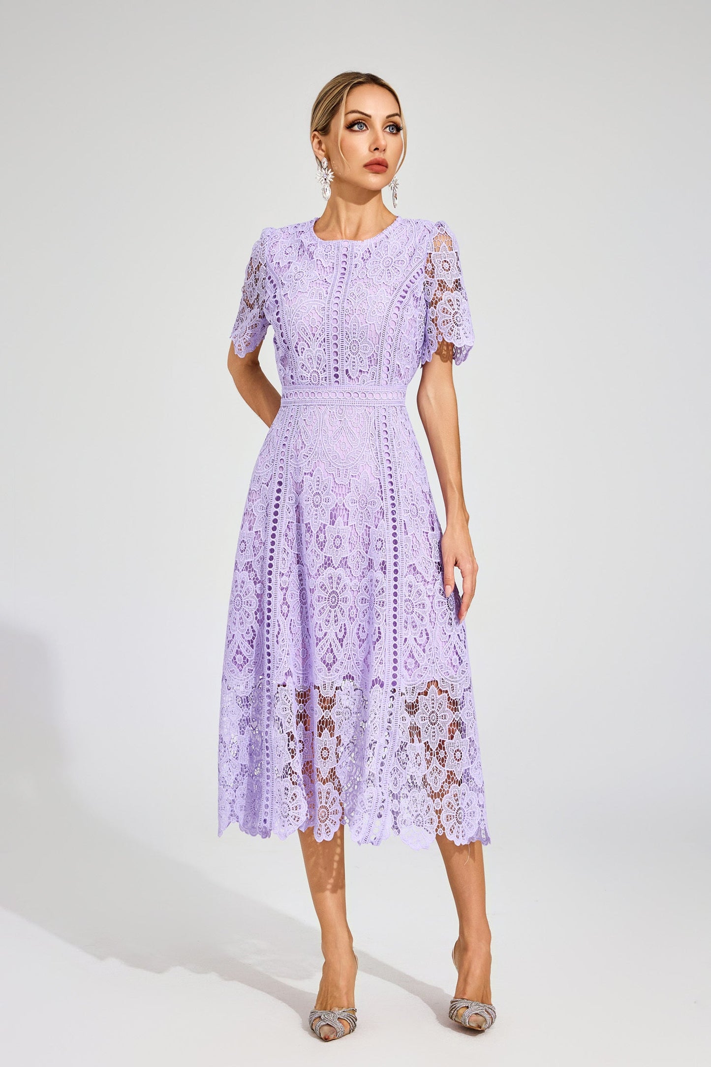 Camille Mor Dantel Midi Elbise