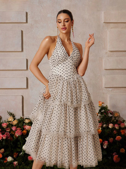 Amélie Polka Dot Katlı Midi Elbise