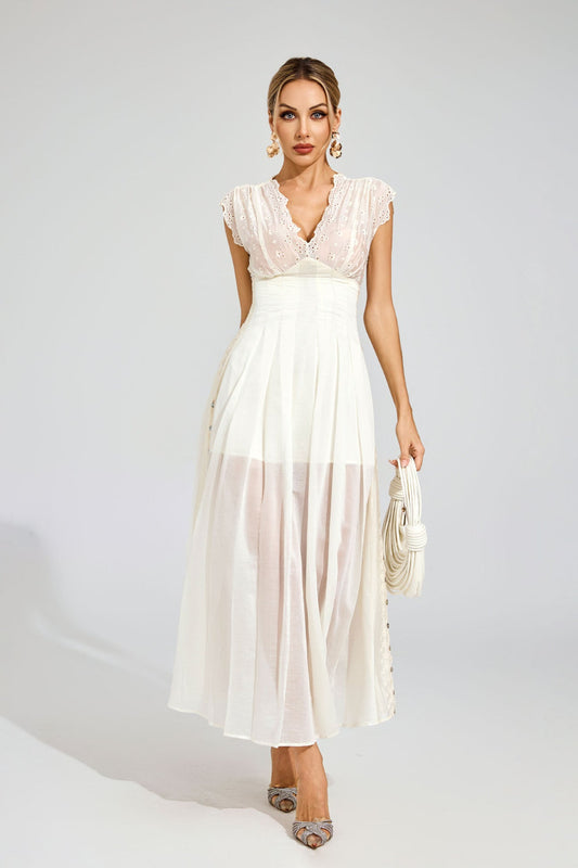 Yıldız Nakışlı Şeffaf Midi Elbise