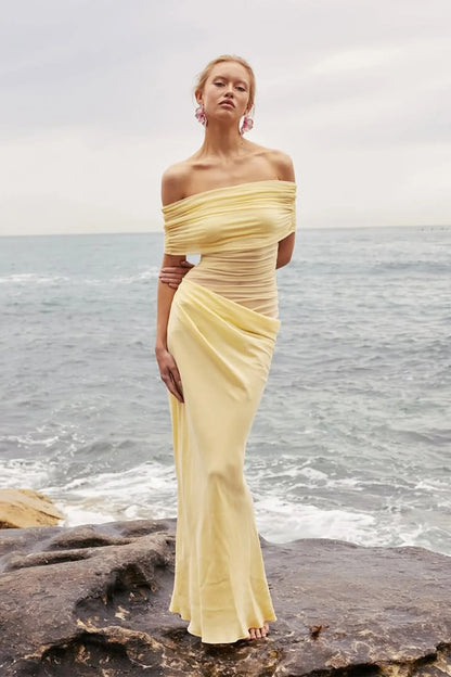 Livia Omuzsuz Drapeli Maxi Elbise