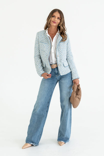 Uzun Kollu Tweed Düğmeli Ceket