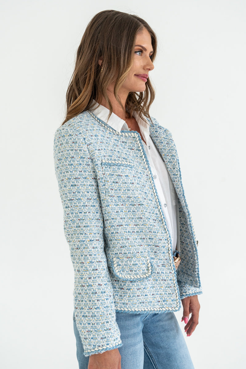 Uzun Kollu Tweed Düğmeli Ceket