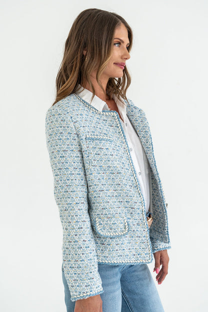 Uzun Kollu Tweed Düğmeli Ceket