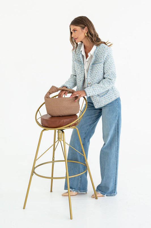 Uzun Kollu Tweed Düğmeli Ceket