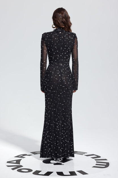 Andie Rhinestone Bodycon Uzun Kollu Maksi Elbise