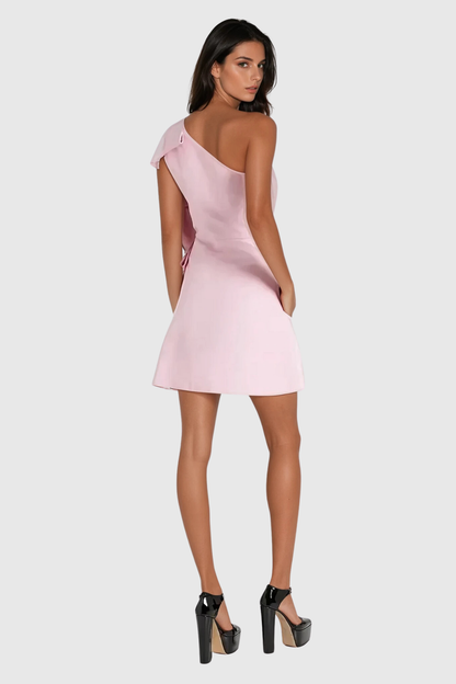 Aneska Fiyonklu Tek Omuz Mini Elbise