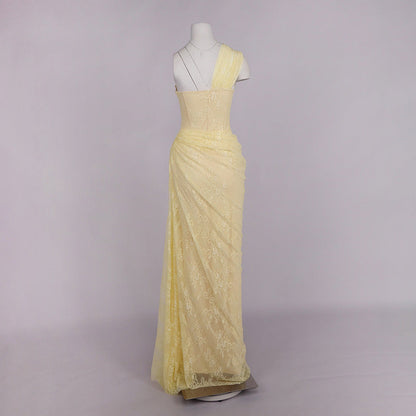 Melisande Tek Omuz Maxi Elbise-Sarı