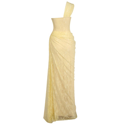 Melisande Tek Omuz Maxi Elbise-Sarı