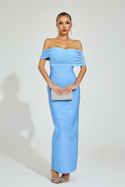 Azure Pearl Omuzsuz Maxi Elbise