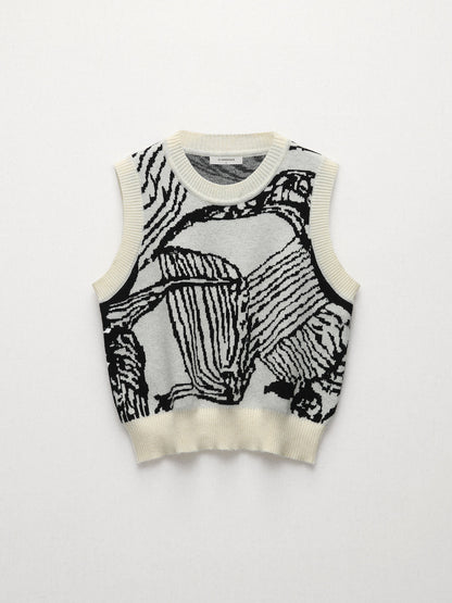 Sweter z kwiatowym wzorem, dzianinowy top i kamizelka