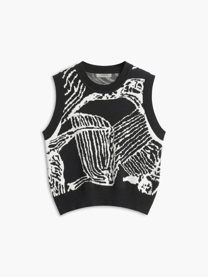 Sweter z kwiatowym wzorem, dzianinowy top i kamizelka