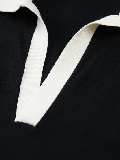 Sweter-kamizelka z dzianiny z kontrastowym kołnierzykiem i dekoltem w serek