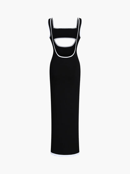 Kontrast Kesim Kesim Maxi Örme Elbise