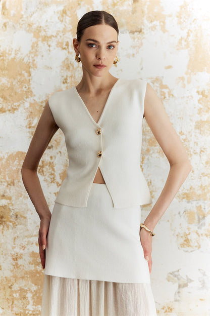 Lynn Ekli Pileli Etek Örgü Midi Takım