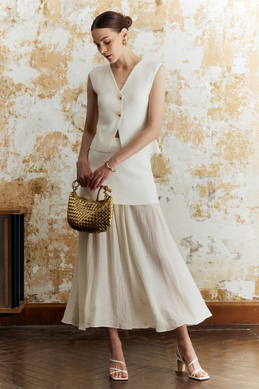 Lynn Ekli Pileli Etek Örgü Midi Takım