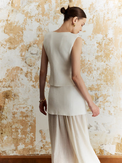 Düz Düğmeli Örgü Midi Etek Takım