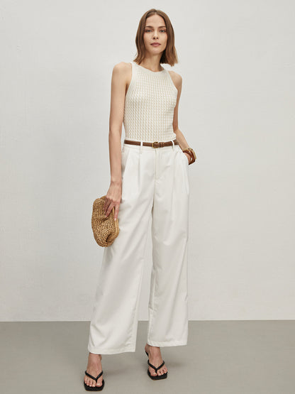 Gładki dzianinowy top z okrągłym dekoltem