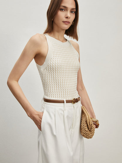 Gładki dzianinowy top z okrągłym dekoltem