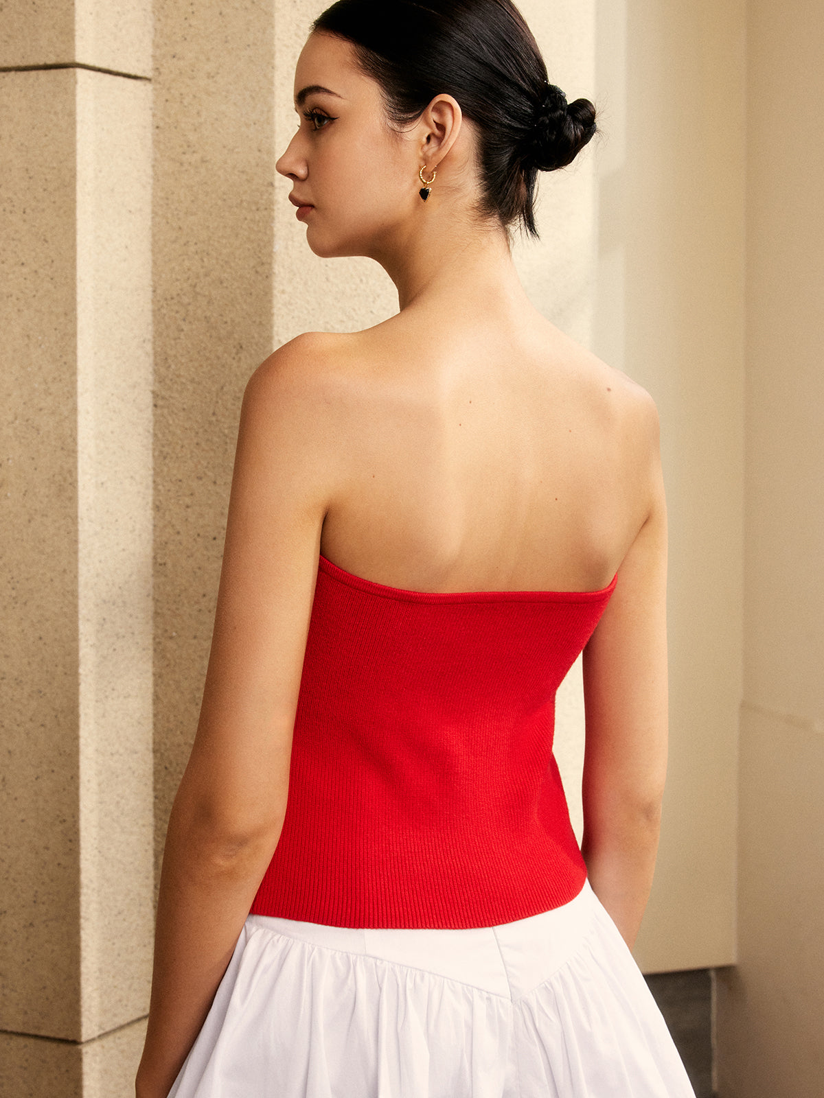 Straplez Kesik Örgü Üst