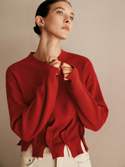 Yün Karışımlı Pliseli Tasarım Kazak