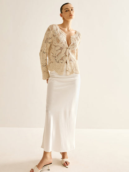 Quintessa Hollow Plisowany Kardigan Zapinany na Guziki