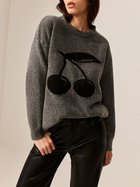 Sweter z mieszanki bawełny z nadrukiem wiśniowym