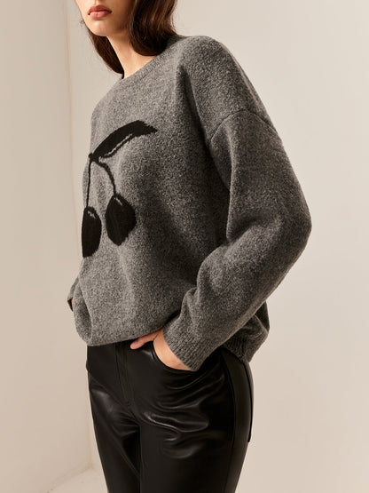 Sweter z mieszanki bawełny z nadrukiem wiśniowym