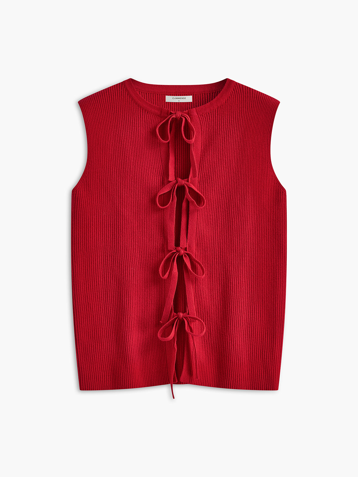 Dzianinowa kamizelka z prążkowanym kołnierzykiem i wiązaniem