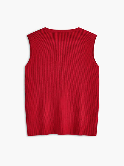 Dzianinowa kamizelka z prążkowanym kołnierzykiem i wiązaniem