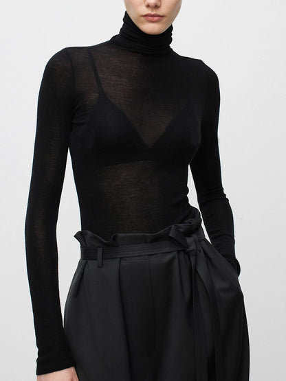 Yün Karışımlı Balıkçı Yaka Şeffaf Üst Kazak