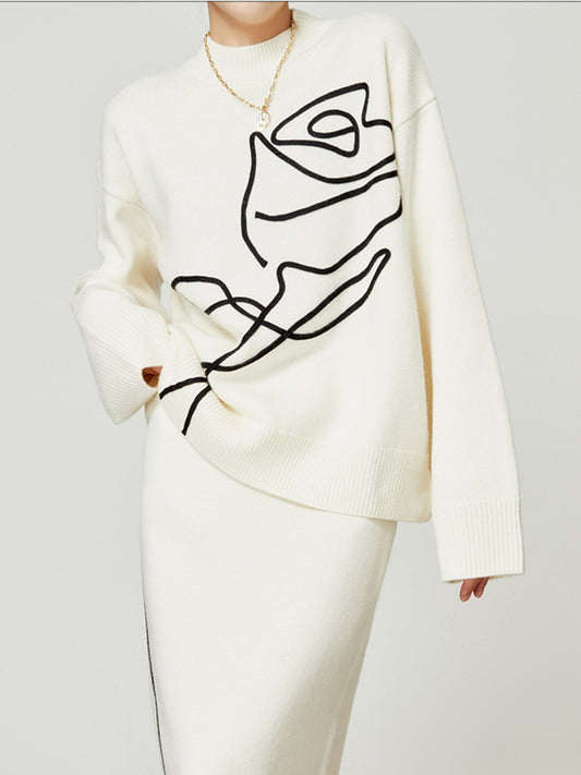 Sweter z dzianiny w kwiaty