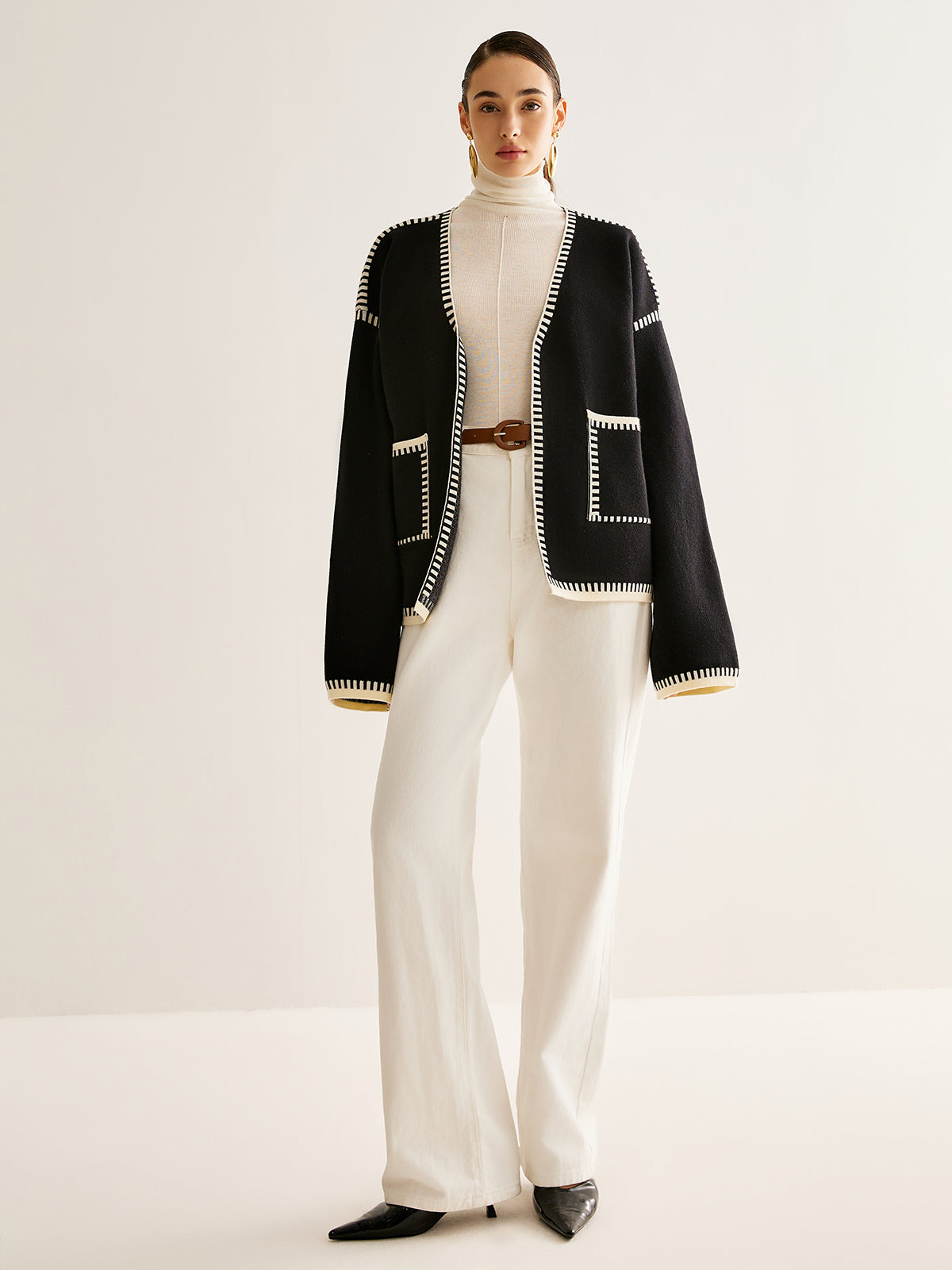 Kardigan z rozcięciem i paskiem Talia