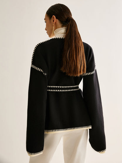 Kardigan z rozcięciem i paskiem Talia