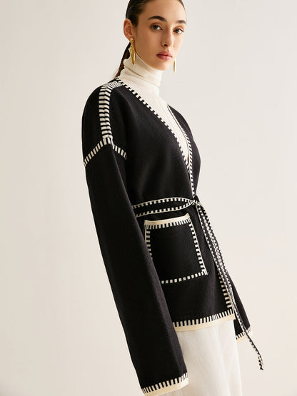 Kardigan z rozcięciem i paskiem Talia