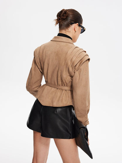 Sculpted Elegance Süet Trençkot