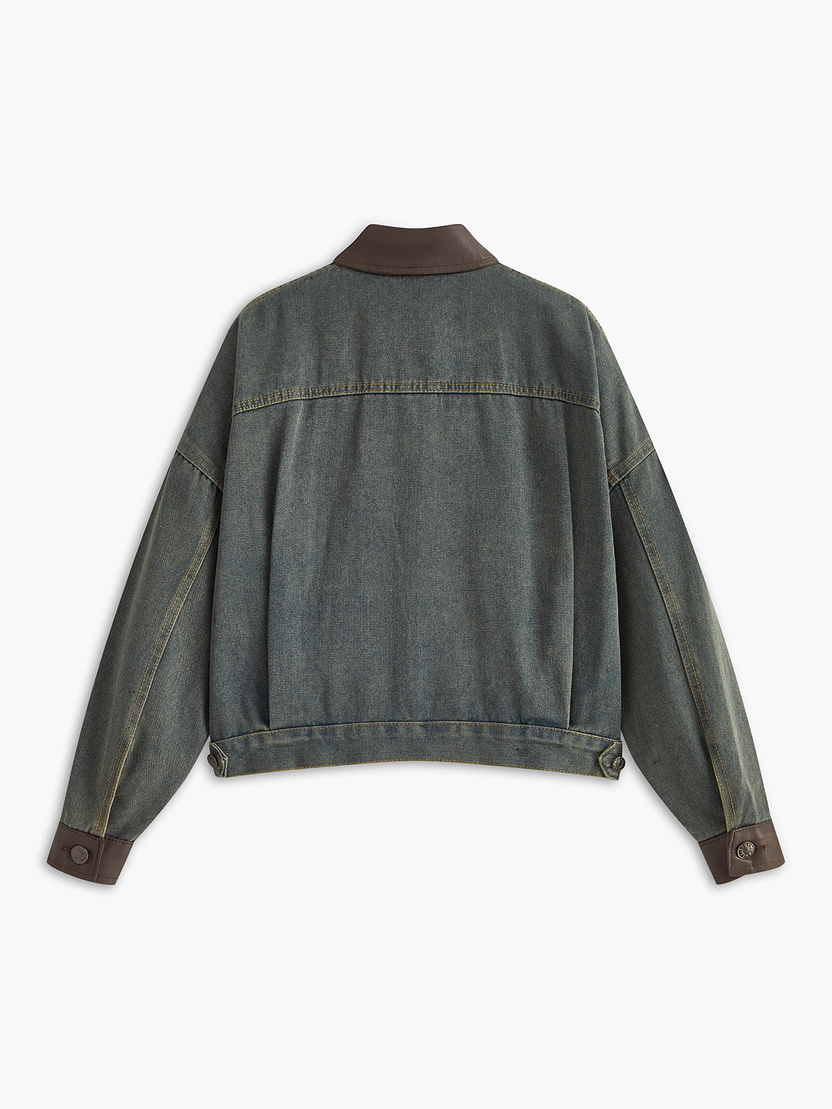 Vintage Kontrast Süslü Yaka Kot Ceket