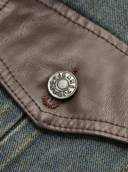 Vintage Kontrast Süslü Yaka Kot Ceket