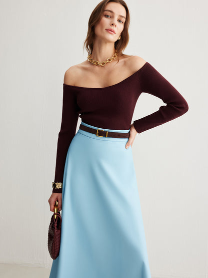 Soğuk Omuzlu İnce Örgü Üst Kazak