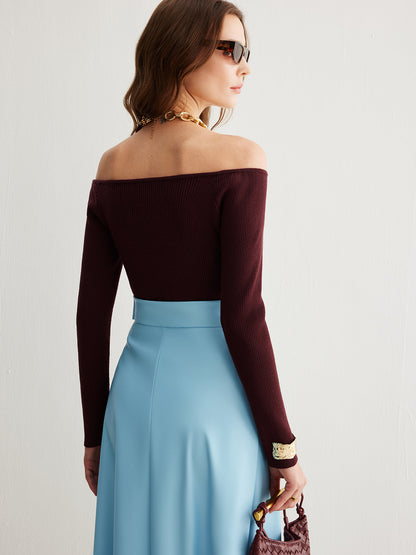 Soğuk Omuzlu İnce Örgü Üst Kazak