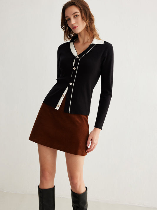 Viviana Renkli Blok Yaka Düğmeli Hırka