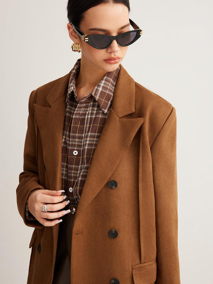 Vintage Caramel Double-Breasted Ceket